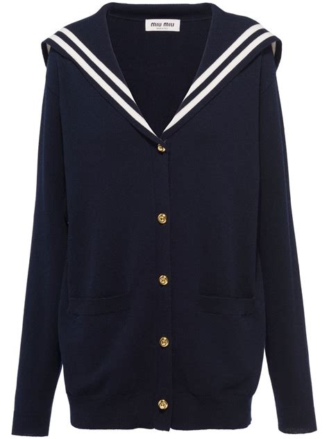 miu miu navy sweater|Navy Wool And Cashmere Polo Sweater .